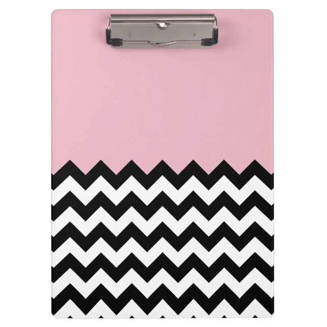 Black and White Zigzag Pattern, Chevron, Pink Clipboard (Front)