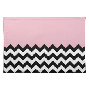 Black and White Zigzag Pattern, Chevron, Pink Cloth Placemat