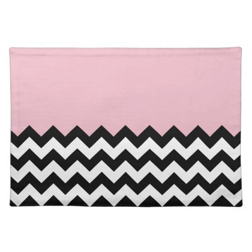 Black and White Zigzag Pattern Chevron Pink Cloth Placemat