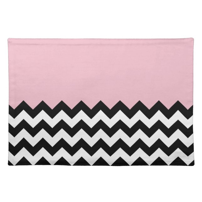 Black and White Zigzag Pattern, Chevron, Pink Cloth Placemat (Front)