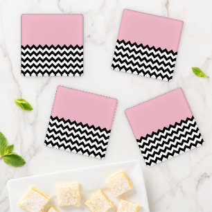 Black and White Zigzag Pattern, Chevron, Pink Coaster Set