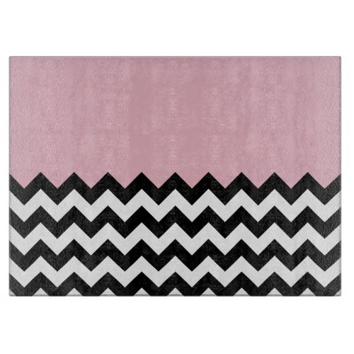 Black and White Zigzag Pattern Chevron Pink Cutting Board