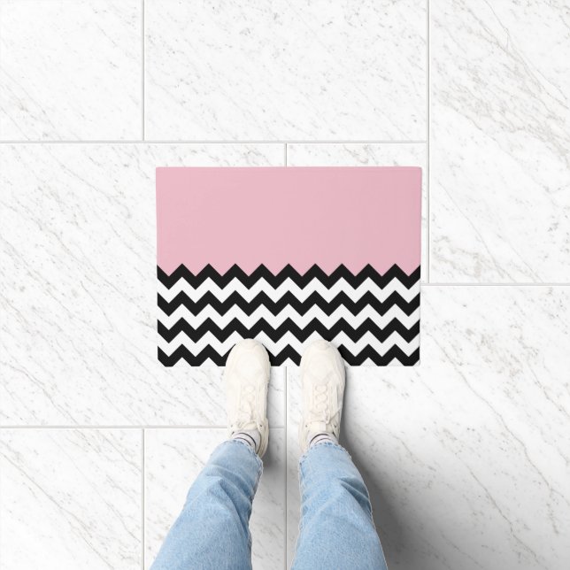 Black and White Zigzag Pattern, Chevron, Pink Doormat (Indoor)
