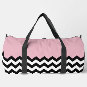 Black and White Zigzag Pattern, Chevron, Pink Duffle Bag