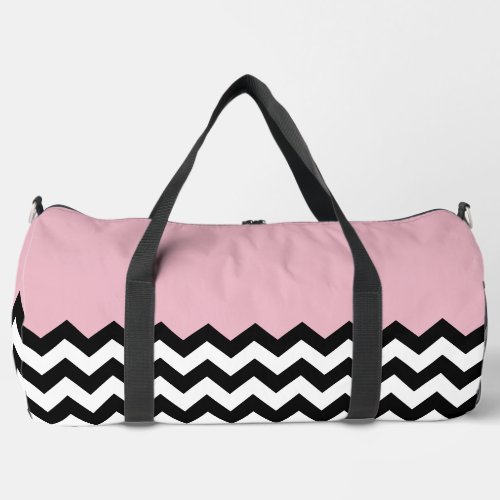 Black and White Zigzag Pattern Chevron Pink Duffle Bag