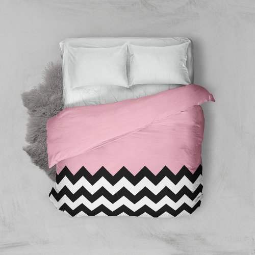 Black and White Zigzag Pattern Chevron Pink Duvet Cover