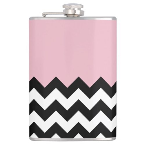 Black and White Zigzag Pattern Chevron Pink Flask