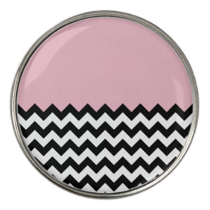 Black and White Zigzag Pattern, Chevron, Pink Golf Ball Marker