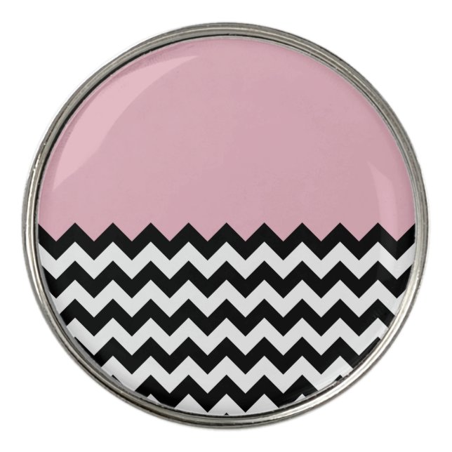 Black and White Zigzag Pattern, Chevron, Pink Golf Ball Marker (Front)