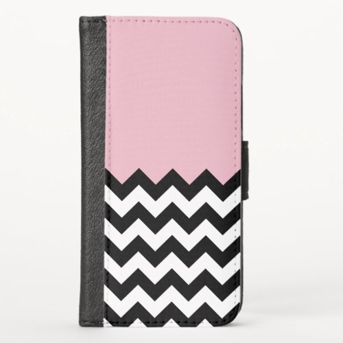 Black and White Zigzag Pattern Chevron Pink iPhone X Wallet Case