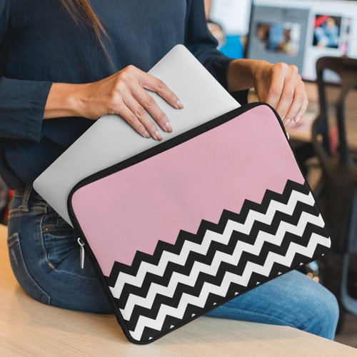 Black and White Zigzag Pattern Chevron Pink Laptop Sleeve