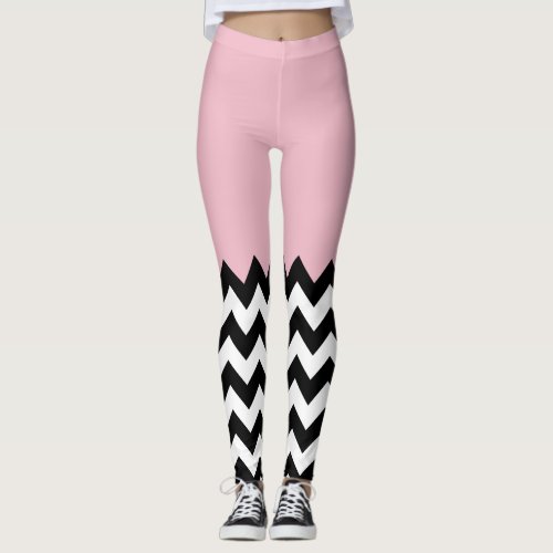 Black and White Zigzag Pattern Chevron Pink Leggings