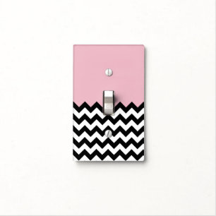 Black and White Zigzag Pattern, Chevron, Pink Light Switch Cover