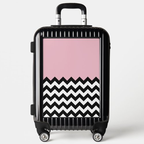 Black and White Zigzag Pattern Chevron Pink Luggage