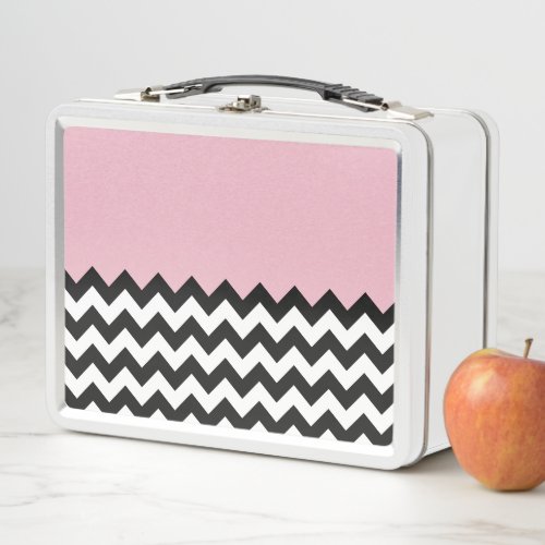 Black and White Zigzag Pattern Chevron Pink Metal Lunch Box