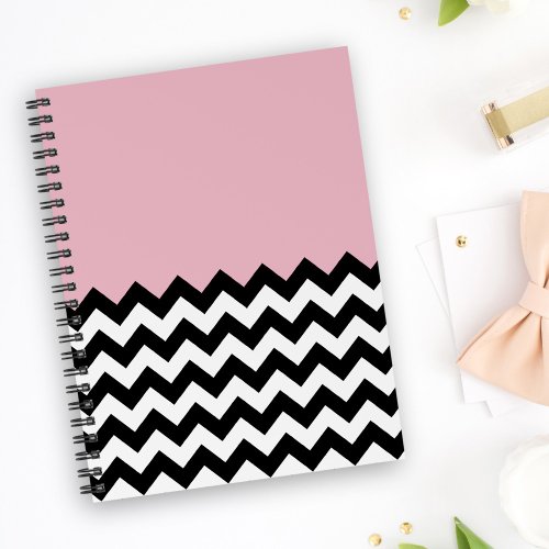 Black and White Zigzag Pattern Chevron Pink Notebook