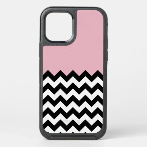 Black and White Zigzag Pattern Chevron Pink OtterBox Symmetry iPhone 12 Case