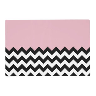 Black and White Zigzag Pattern, Chevron, Pink Placemat