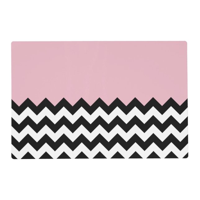 Black and White Zigzag Pattern, Chevron, Pink Placemat (Front)