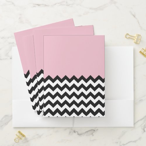 Black and White Zigzag Pattern Chevron Pink Pocket Folder
