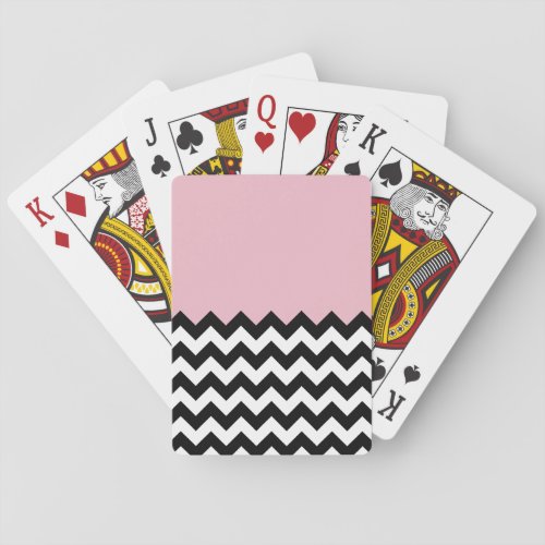 Black and White Zigzag Pattern Chevron Pink Poker Cards