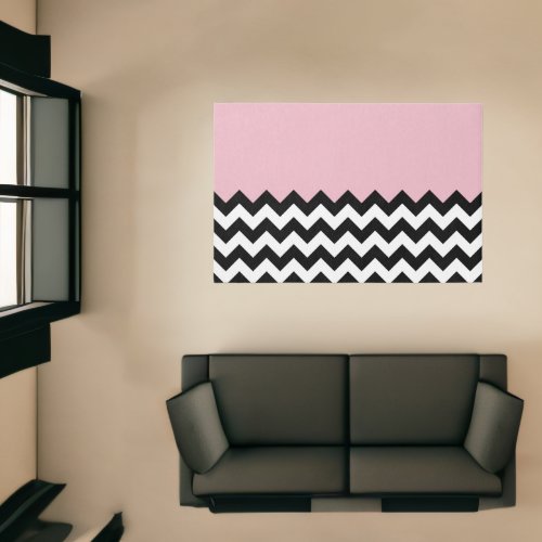 Black and White Zigzag Pattern Chevron Pink Rug