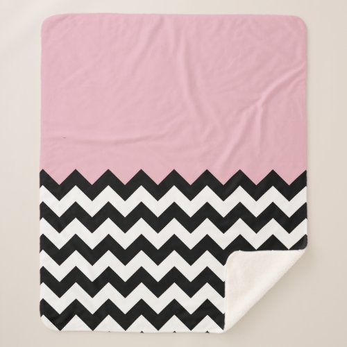 Black and White Zigzag Pattern Chevron Pink Sherpa Blanket