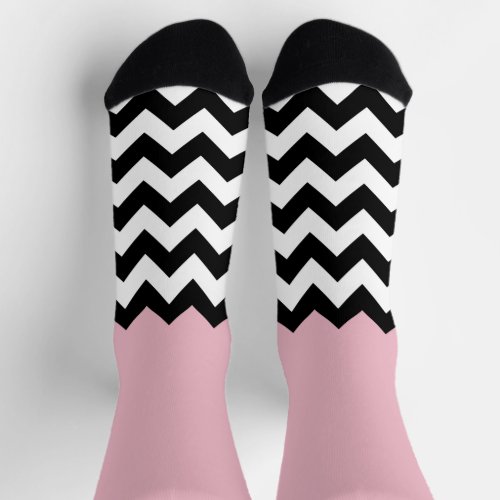 Black and White Zigzag Pattern Chevron Pink Socks