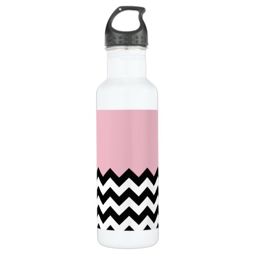 Black and White Zigzag Pattern Chevron Pink Stainless Steel Water Bottle