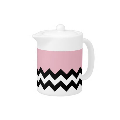 Black and White Zigzag Pattern Chevron Pink Teapot