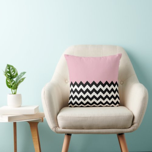 Black and White Zigzag Pattern Chevron Pink Throw Pillow