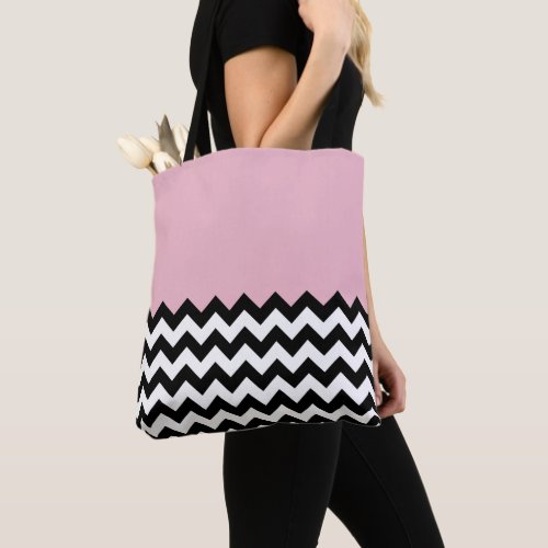 Black and White Zigzag Pattern Chevron Pink Tote Bag