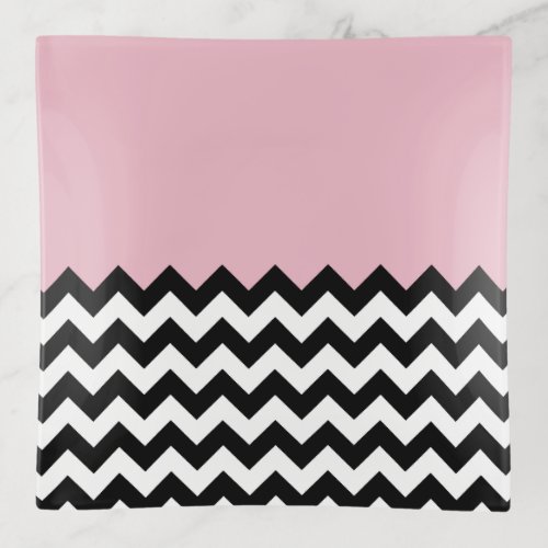Black and White Zigzag Pattern Chevron Pink Trinket Tray