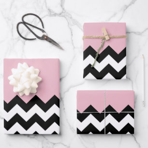 Black and White Zigzag Pattern, Chevron, Pink Wrapping Paper Sheets