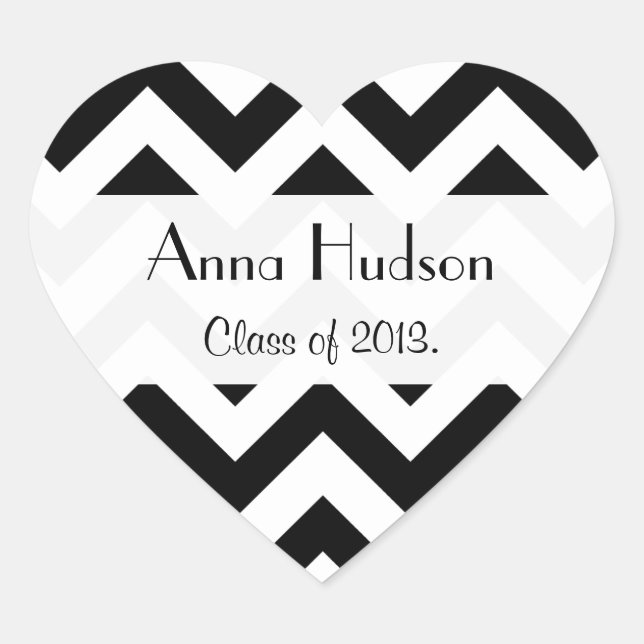 Black and White Zigzag Pattern, Graduation Heart Sticker (Front)
