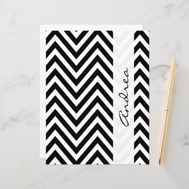 Black and White Zigzag Pattern, Your Name (Front/Back In Situ)