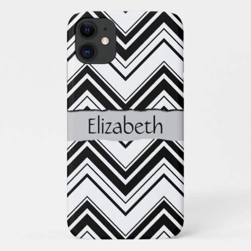 Black and White Zigzag Pattern Your Name iPhone 11 Case