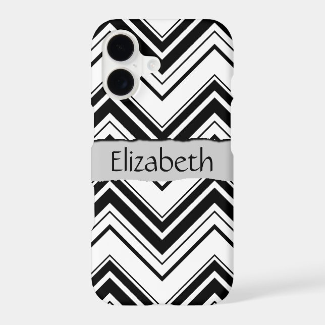 Black and White Zigzag Pattern, Your Name Iphone Case (Back)