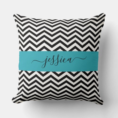 Black and White zigzag Personalized Throw Pillow