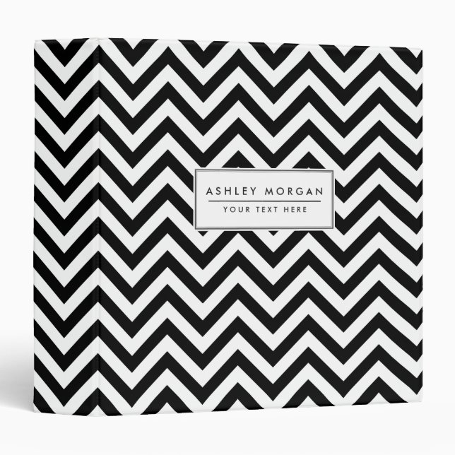 Black and White Zigzag Stripes Chevron Pattern 3 Ring Binder (Front/Spine)