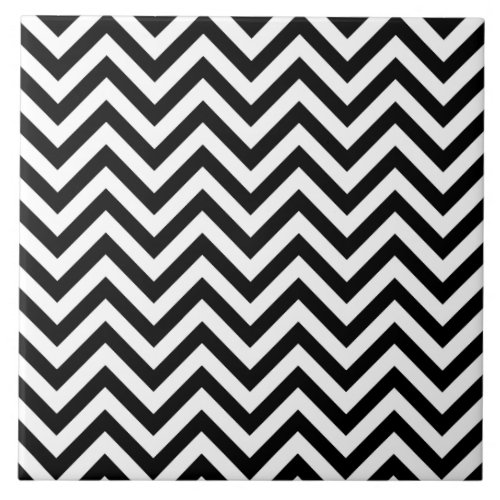 Black and White Zigzag Stripes Chevron Pattern Ceramic Tile