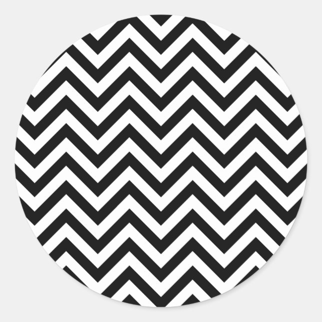 Black and White Zigzag Stripes Chevron Pattern Classic Round Sticker (Front)