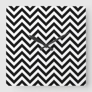 Black and White Zigzag Stripes Chevron Pattern Square Wall Clock