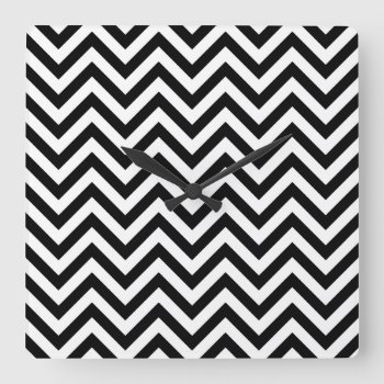 Black And White Zigzag Stripes Chevron Pattern Square Wall Clock by allpattern at Zazzle