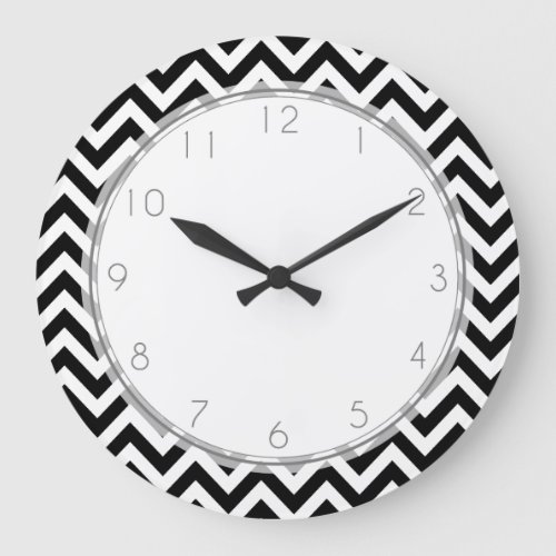 Black and White Zigzag Stripes Pattern Large Clock