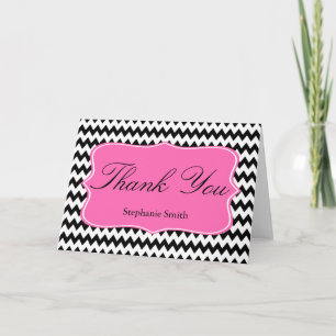 Black and White Zigzag with Hot Pink Bridal Shower Thank You Card