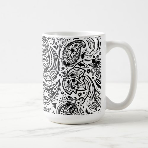 Black And WhiteFloral Paisley Design Coffee Mug