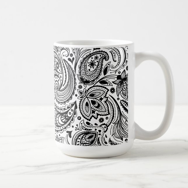 Black And WhiteFloral Paisley Design Coffee Mug (Right)