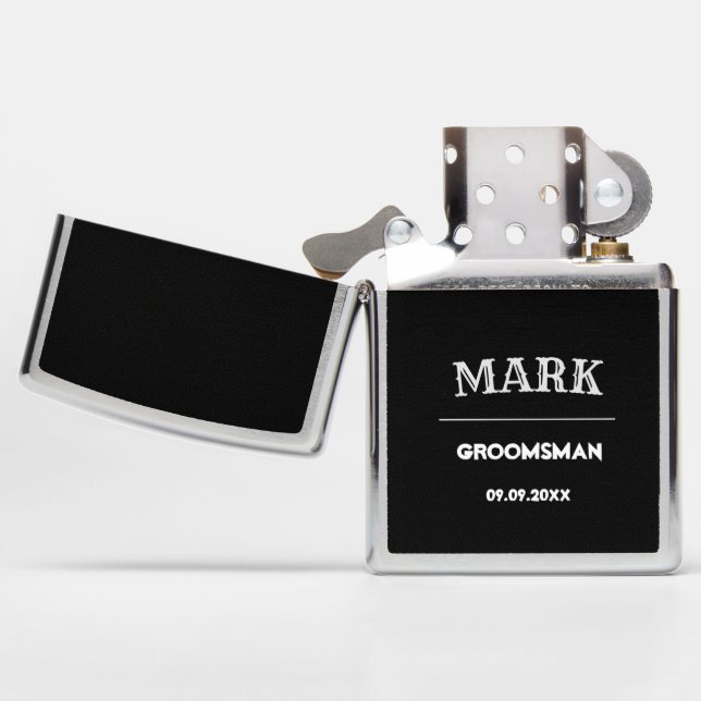 Black and WhiteGroomsman Wedding Bold Custom  Zippo Lighter (Opened)