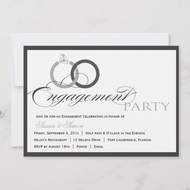 Black and WhitemScript Engagement Party Invitation (Front)